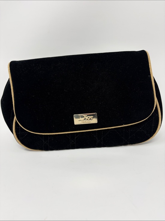 Dior Handbags - Dior Beauty Black Velvet Clutch with Gold Piping